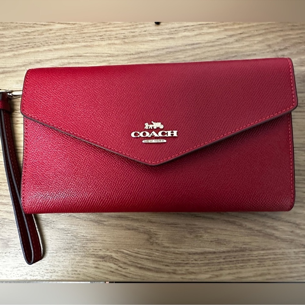 Coach Red Scarlet Leather Clutch Wristlet